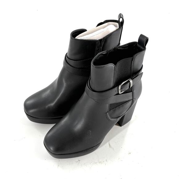 MIA Esther Platform Booties 7 Black NWOT Boots Ankle Wrap Buckle Heel 90s - Picture 8 of 10